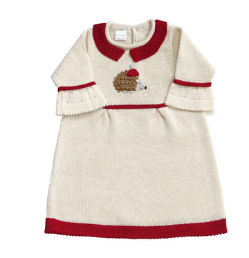 Hand Knit Baby -Toddler Christmas Hedgehog Dress, Fair Trade