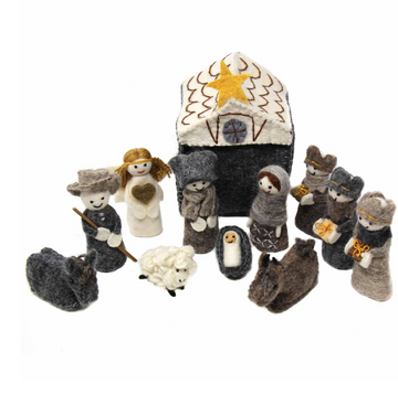 Handcrafted Felt Nativity Scene, 12 pieces, Fair Trade from Nepal