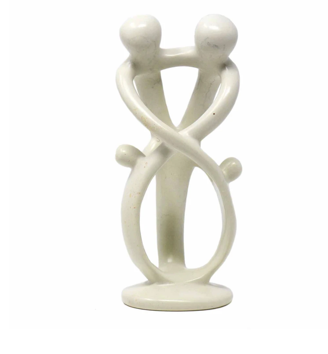 10" Handcrafted Soapstone Family Heart Sculpture with 2 kids - Fair Trade, eco-friendly