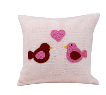 10" Love Birds & Heart Valentine Pillow, Handmade, Fair Trade
