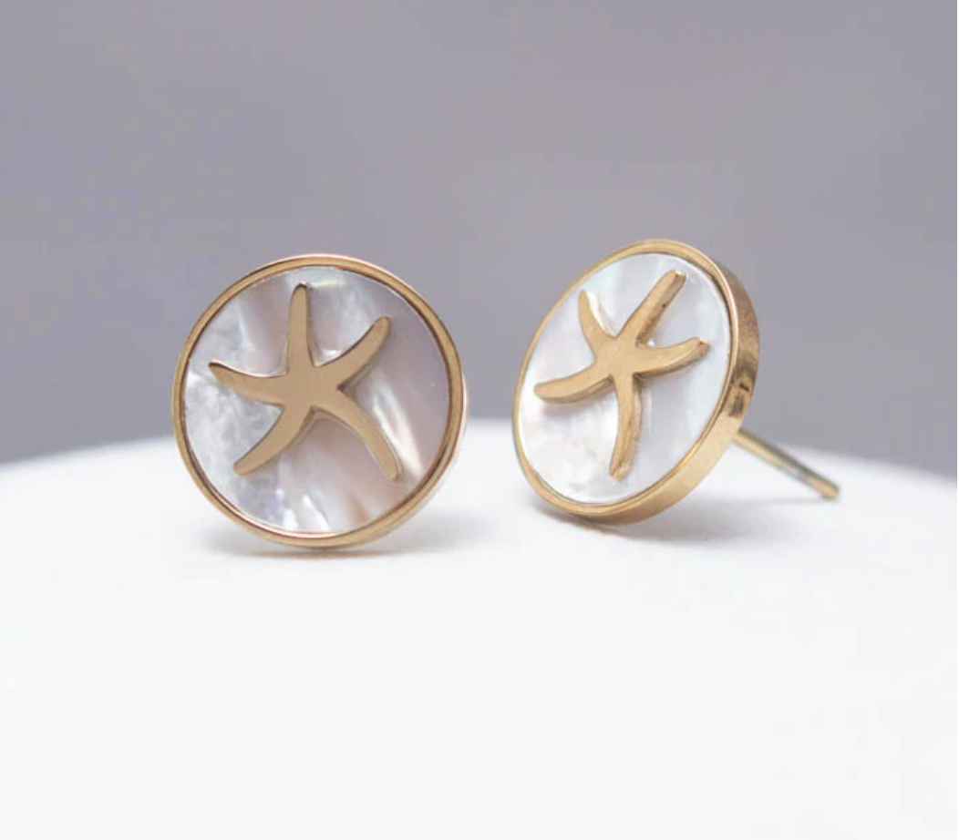 Starfish Mother of Pearl Gold Stud Earrings, Give freedom to exploited girls & women!
