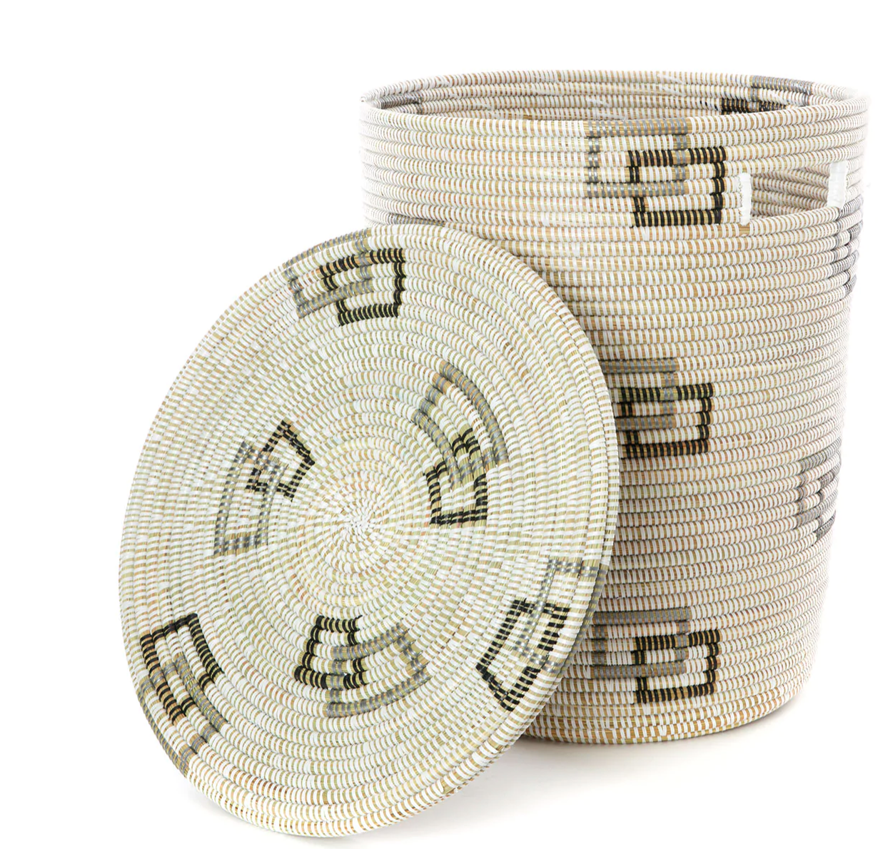 White Geometric Hamper Laundry Storage Basket- Fair Trade-Eco-Friendly- Handmade