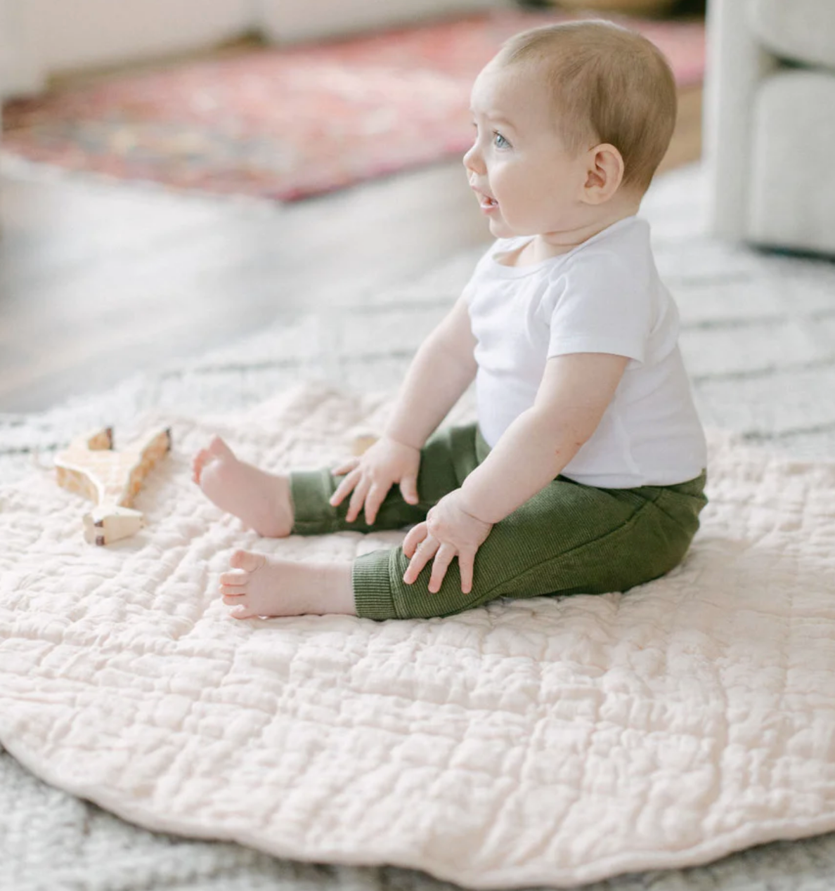Hand-Woven Quilted Stone Washed Linen Baby Play Mat