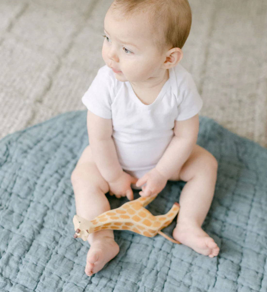 Hand-Woven Quilted Stone Washed Linen Baby Play Mat