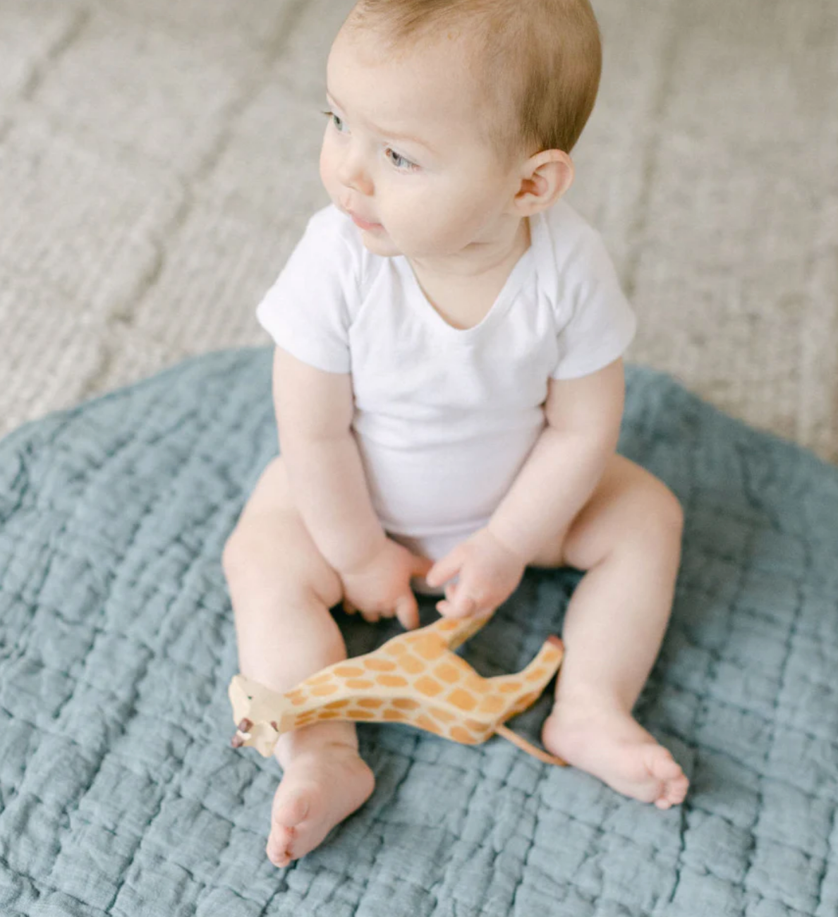 Hand-Woven Quilted Stone Washed Linen Baby Play Mat