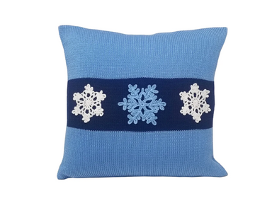 12x12 Hand Knit Blue Snowflake Decorative Pillow, Fair Trade, Armenia
