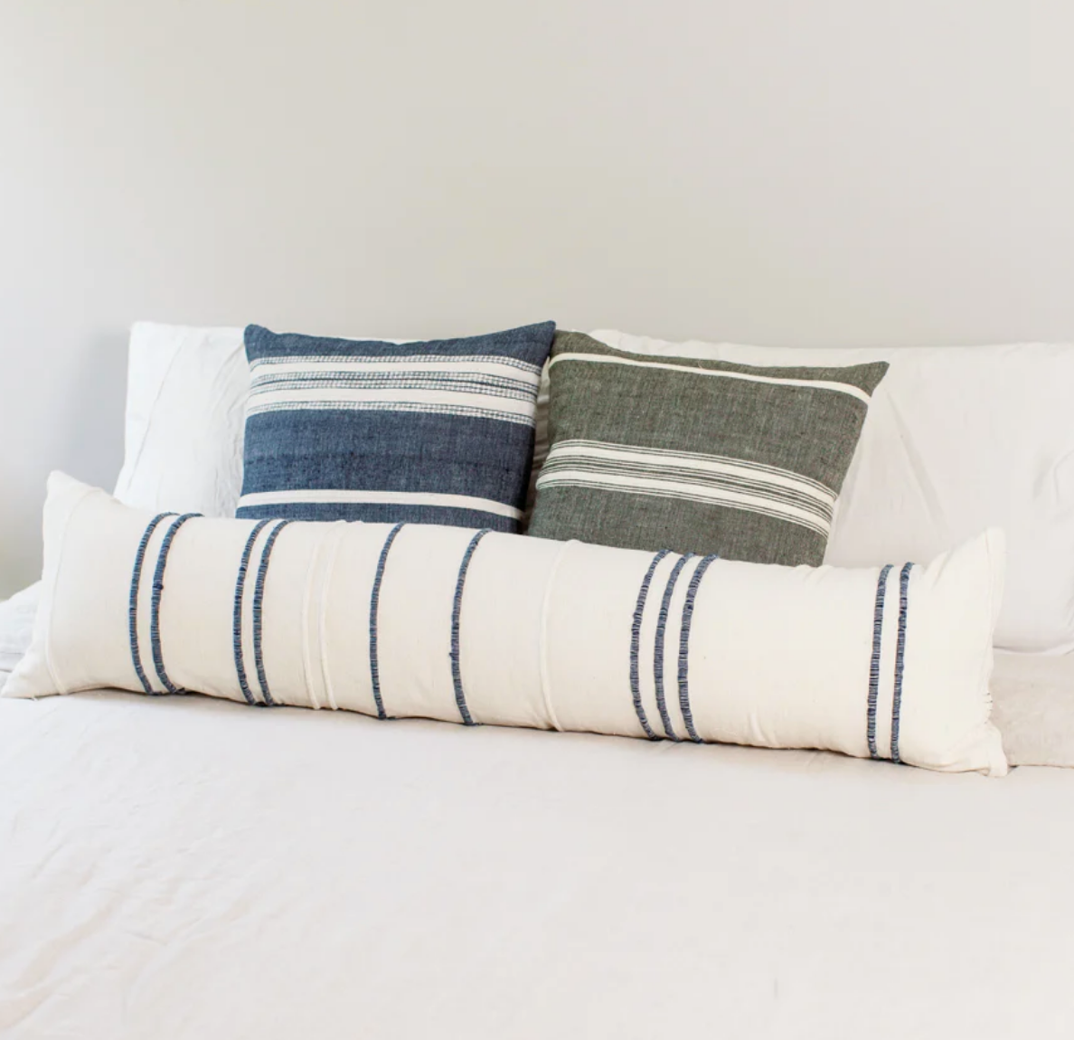 12" x 48" Hand Woven Lumbar Navy Ribbon Stripe Pillow cover, Cotton, Fair Trade