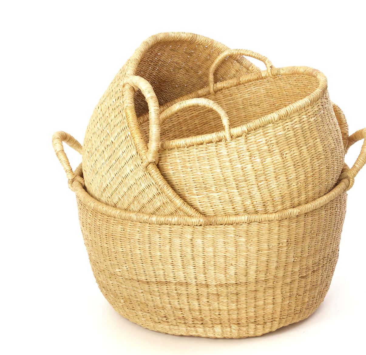Set of 3 Large Floor Hand Woven Storage Baskets, Fair Trade- Ghana, Eco-Friendly