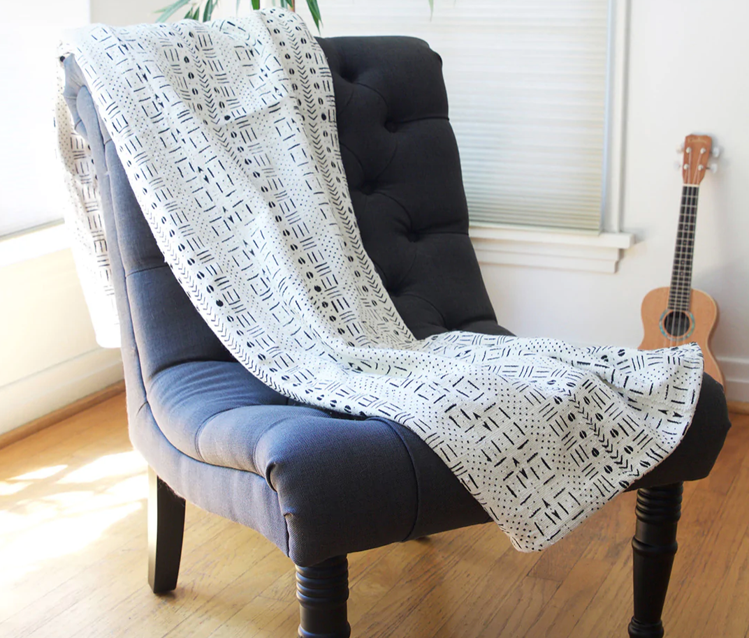 Black & White Mudcloth HandWoven Cotton Throw, Fair Trade from Mali