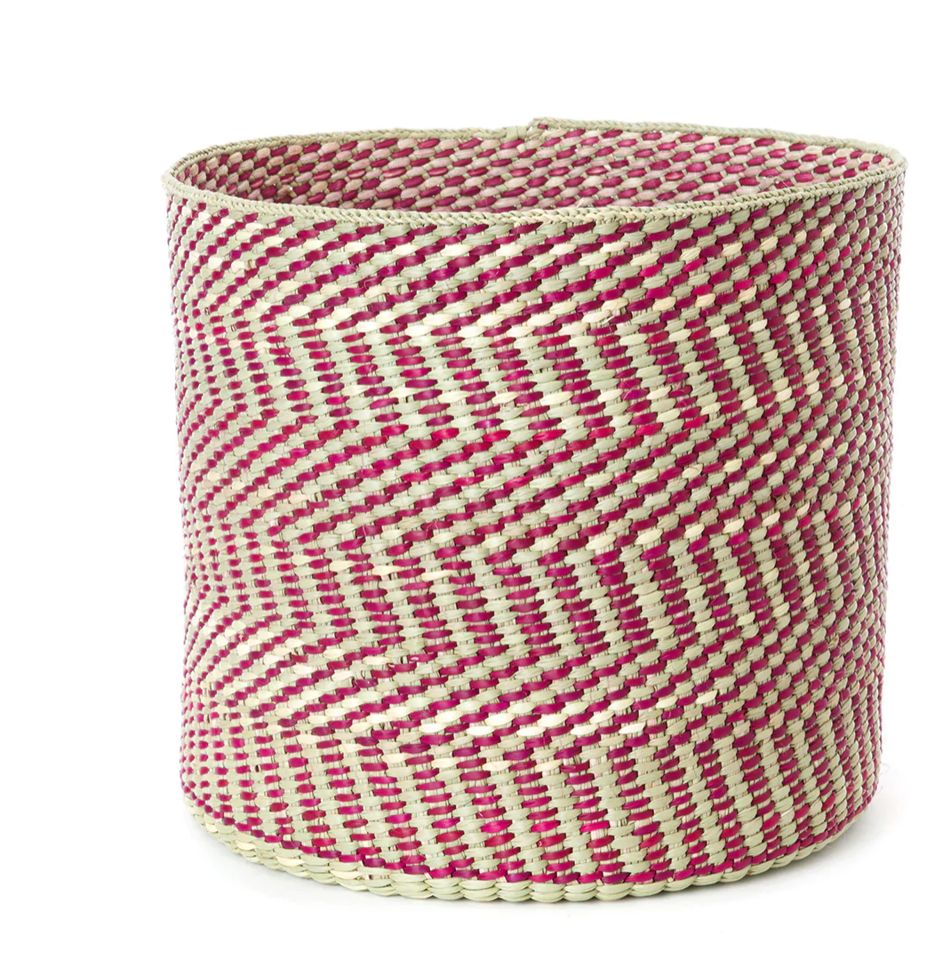Handwoven Grass Reed Storage Baskets, Red Diagonal, Fair Trade, Tanzania