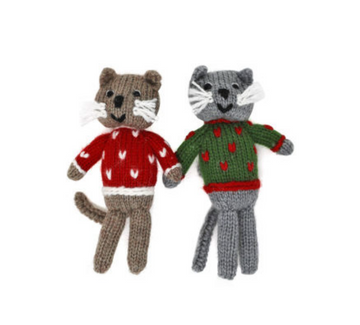6 Hand Knit Cat ornaments, Fair Trade, Peru