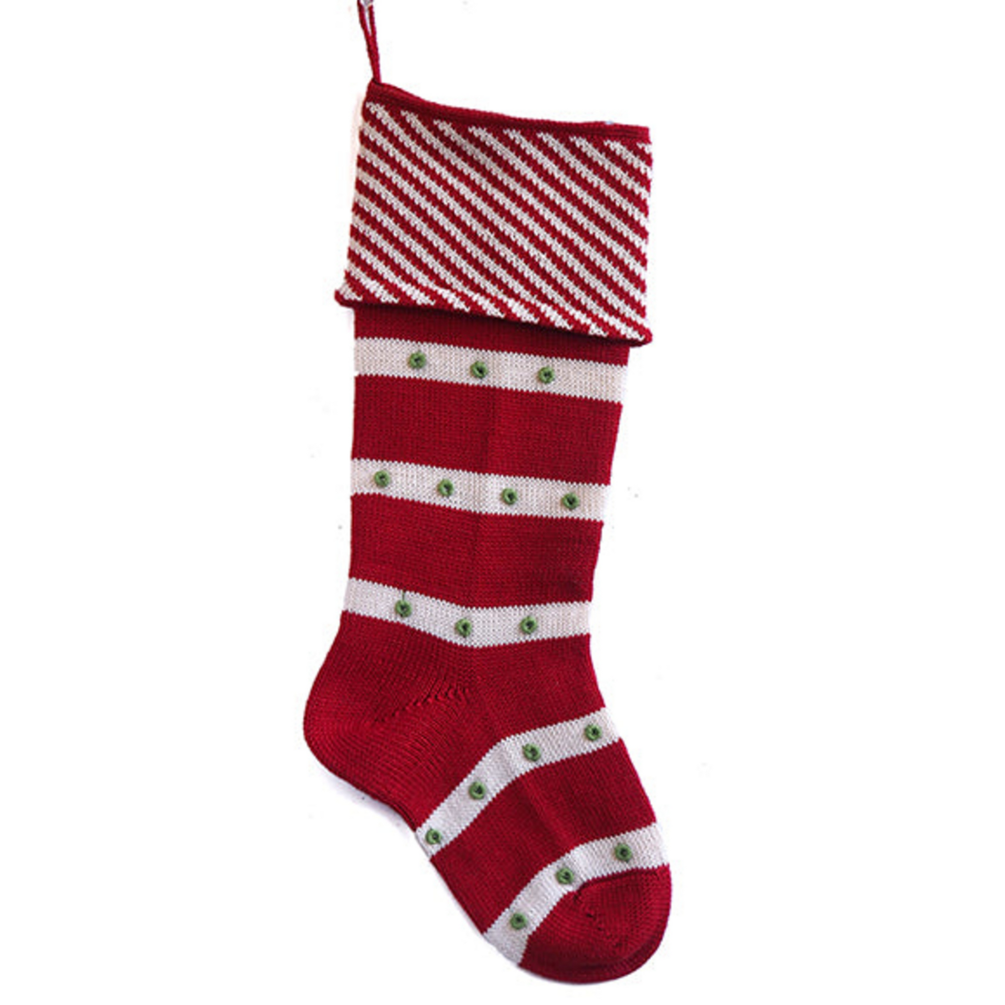 Hand Knit Red Striped Christmas Stocking, Fair Trade, Armenia