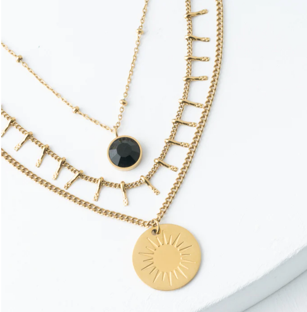 Three Layered Sunburst Gold Necklace Set - Give Freedom to Women