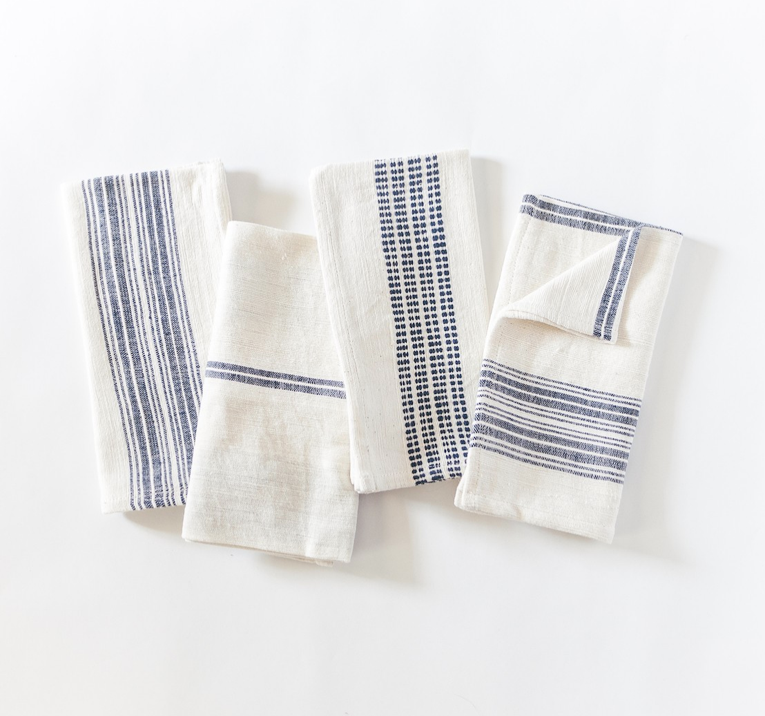 Set of 4 Hand Woven Ethiopian Cotton Dinner Napkins, Eco-Friendly, Fair Trade