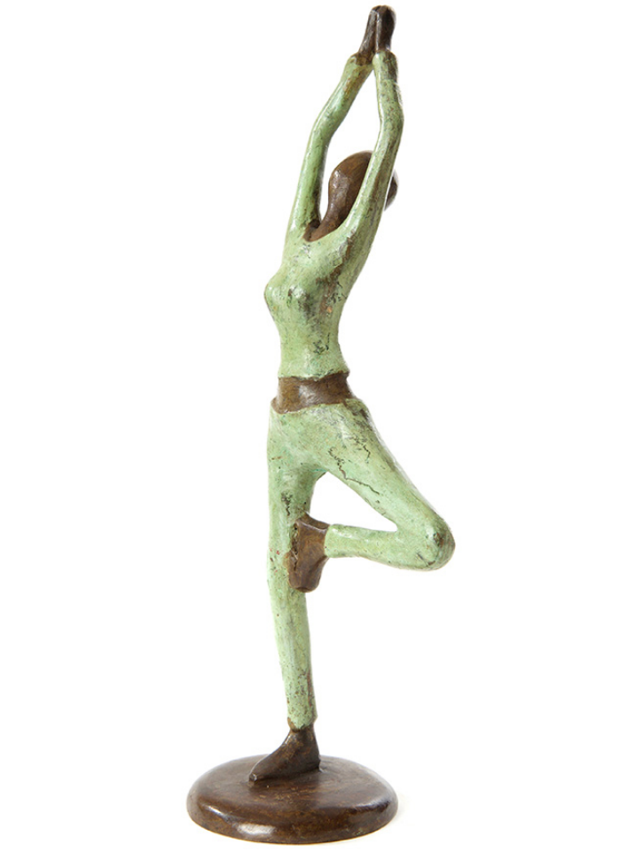 Bronze Sculpture of Woman doing Yoga Tree Pose, Fair Trade from Burkina Faso
