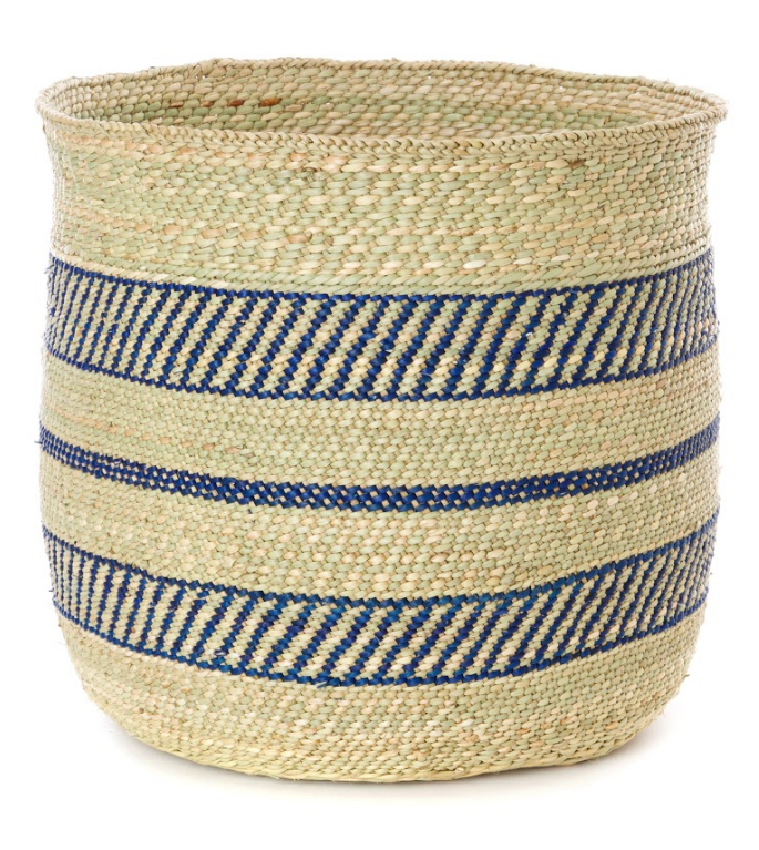 Handwoven Grass Storage Baskets, Blue Accents, Fair Trade from Tanzania