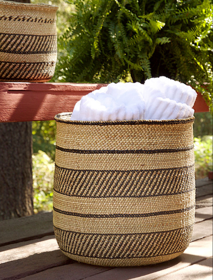 Handwoven Natural Grass Storage Baskets, Black Accents, Fair Trade from Tanzania
