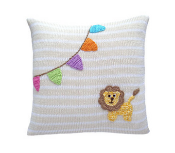 Handmade Baby Pillow with Lion and Flags, Fair Trade
