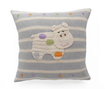 Polka Dot Hippo Striped Grey Baby Pillow, Handmade, Fair Trade