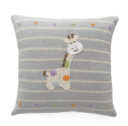 Embroidered Giraffe Baby Striped Pillow, Handmade, Fair Trade