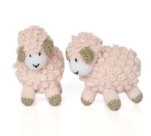 Small Handmade Crochet Lamb Baby Toy  (blue, ecru, pink, white), Fair Trade, Made in Armenia