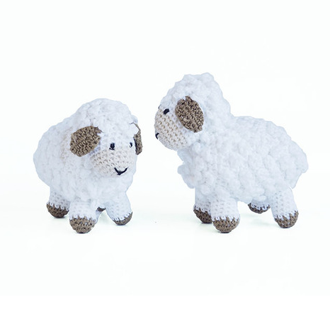 Small Handmade Crochet Lamb Baby Toy  (blue, ecru, pink, white), Fair Trade, Made in Armenia