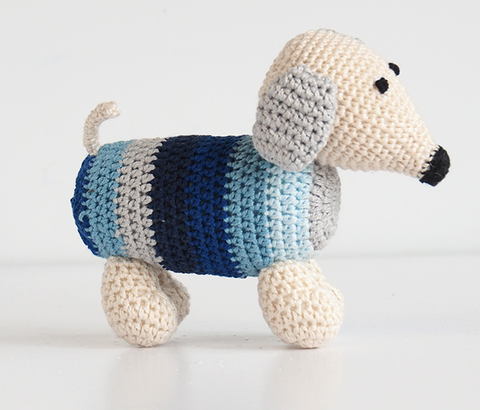 Set of 2- Hand Crocheted Dachshund Dogs (blues or pinks) Support Fair Trade for Artisans