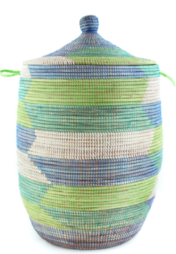 Large Hamper Storage Basket, Aqua, Green & Silver, Fair Trade & Eco-Friendly