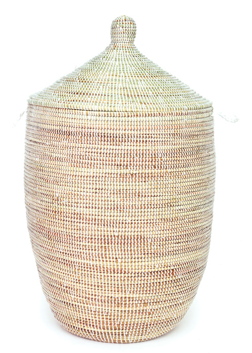 Handwoven Hamper Basket, White, Fair Trade, Educates Artisans, Eco-Friendly