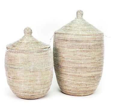 Handwoven Hamper Basket, White, Fair Trade, Educates Artisans, Eco-Friendly