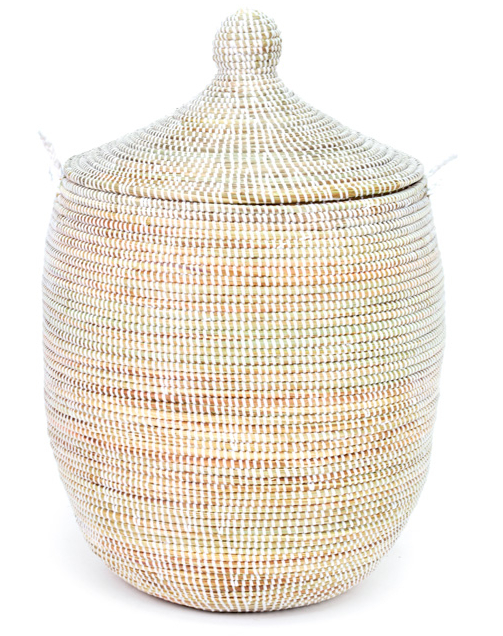 Handwoven Hamper Basket, White, Fair Trade, Educates Artisans, Eco-Friendly