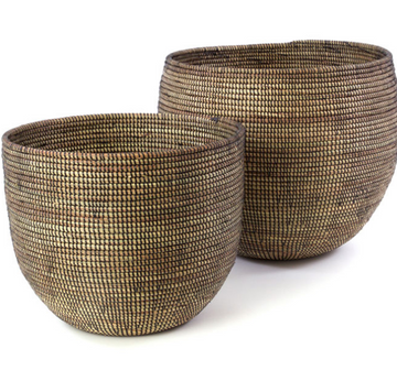 Set of Two Handwoven Large Brown Deep Nesting Baskets, Fair Trade