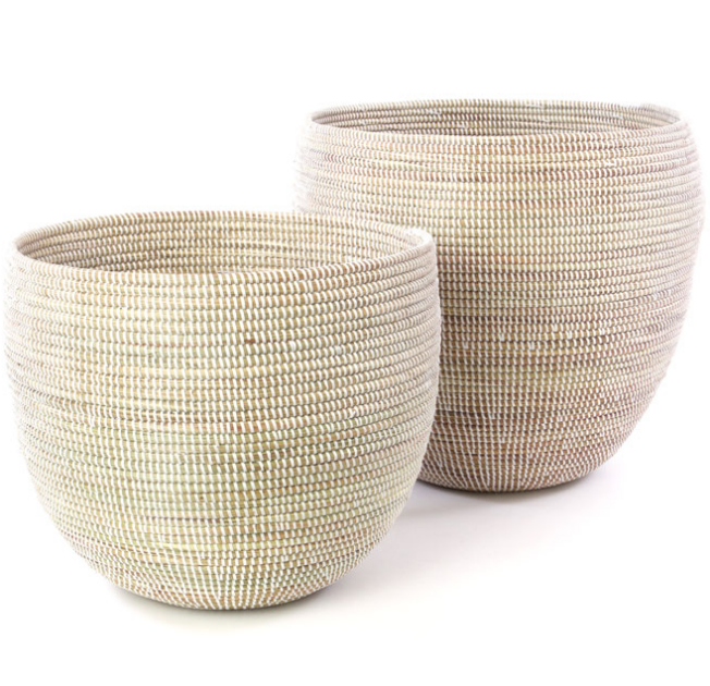 Set of Two Handwoven Deep White Nesting Baskets, Fair Trade