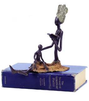 African Mother Reading To Child, Bronze Sculpture, Fair Trade, Educates Artisans