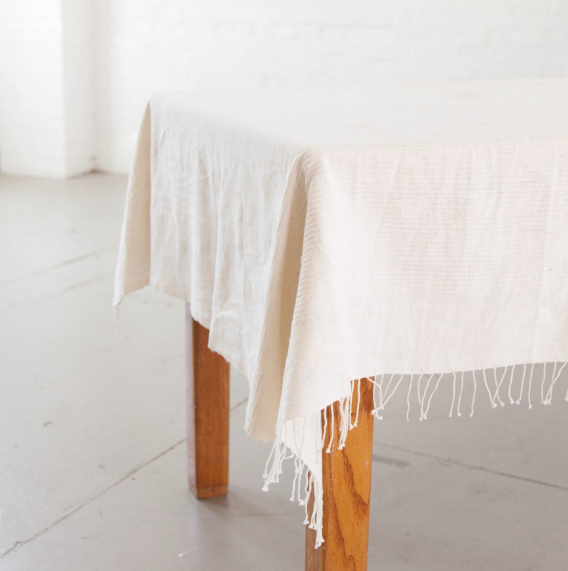 Hand woven Ethiopian Cotton Tablecloth in Blush or Natural- 50x50", 96x54" - Eco-Friendly, Fair Trade