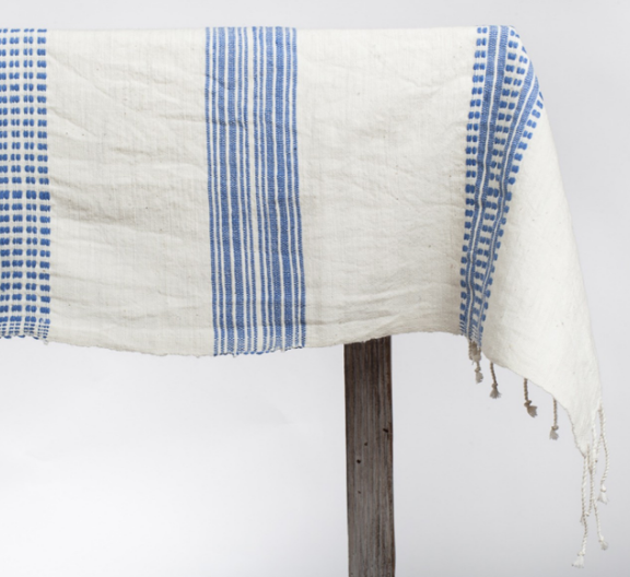 Hand woven Grey or Blue Ethiopian Cotton Tablecloth - Eco-Friendly, Fair Trade