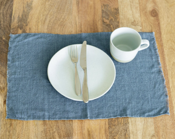 4 Hand Woven Stone Washed Linen Placemats (Grey, Blue, White, Blush Pink) Eco-Friendly, Fair Trade