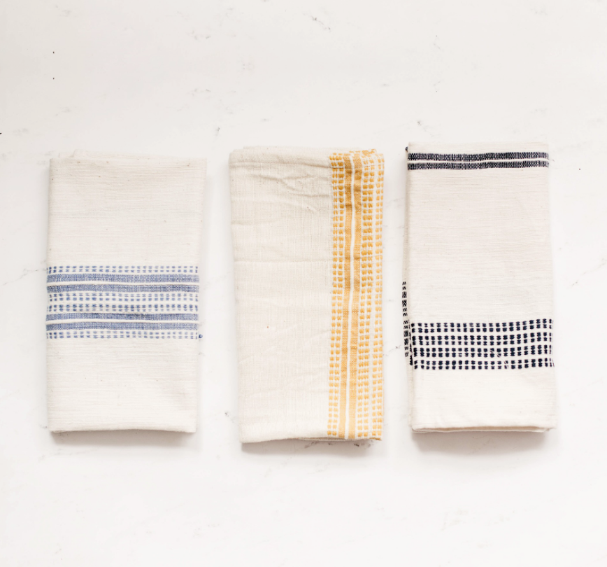 Set of 4 Hand Woven Ethiopian Cotton Dinner Napkins, Eco-Friendly, Fair Trade