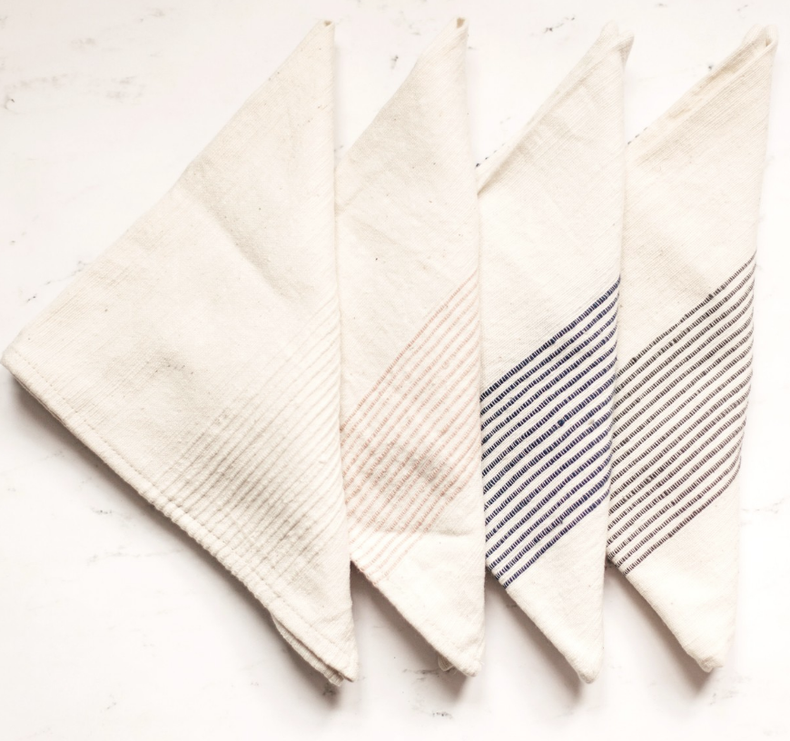Set of 4 Hand Woven Ethiopian Cotton Cloth Dinner Napkins, Fair Trade, Eco-Friendly