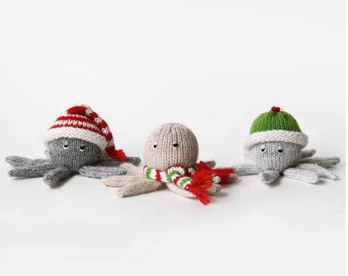 Set of 6- Hand knit Octopus Ornaments- Fair Trade