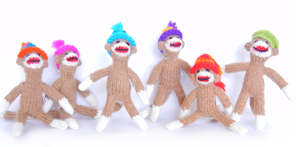 Set of 6- Hand Knit Sock Monkey Ornaments- Fair Trade