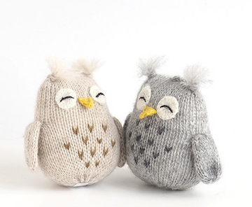 Set of 2 Hand knit Owl Ornaments,  Fair Trade