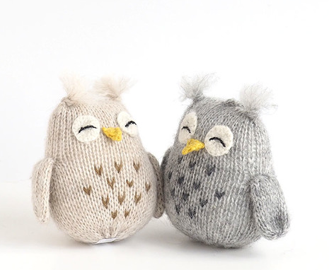Set of 2 Hand knit Owl Ornaments,  Fair Trade