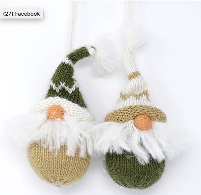 Set of 2 Hand knit Nordic Gnomes Ornaments, Fair Trade
