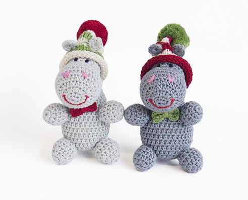Set of 2 Hand Crocheted Hippo Ornaments- Fair Trade, Armenia