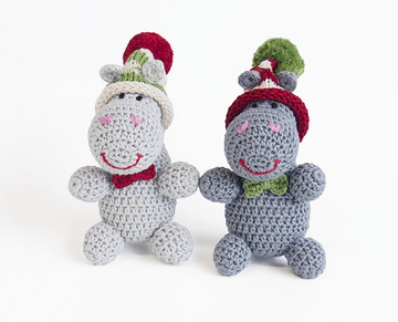 Set of 2 Hand Crocheted Hippo Ornaments- Fair Trade, Armenia