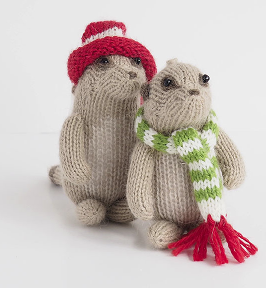 Set of 2  Hand Knit Meerkat Christmas Ornaments,  Fair Trade