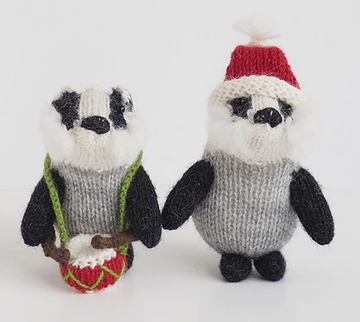 Set of 2 Hand Knit Badger Ornaments with Drums,  Fair Trade