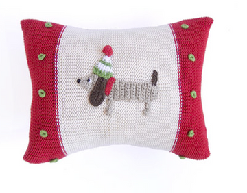 Hand-knit Mini Dachshund Dog Christmas Pillow, Armenia- Fair Trade
