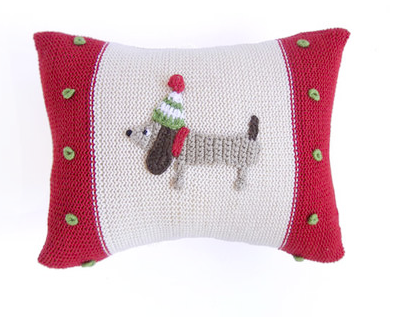Hand-knit Mini Dachshund Dog Christmas Pillow, Armenia- Fair Trade